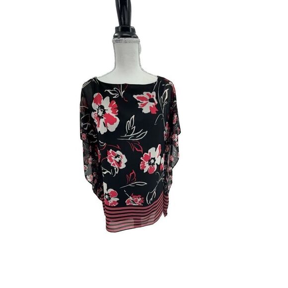 Calvin Klein Black Pink White short Sleeve Floral Top With Tank Lining - Picture 9 of 15